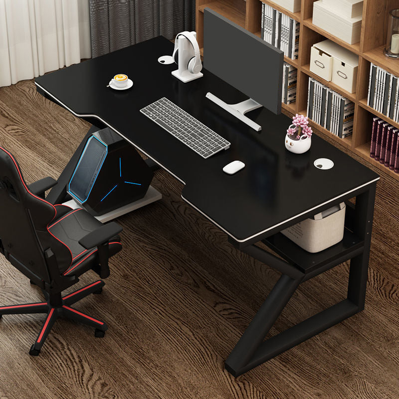 Contemporary Wooden Office Desk Antique Finish Gaming Desk with Metal Legs