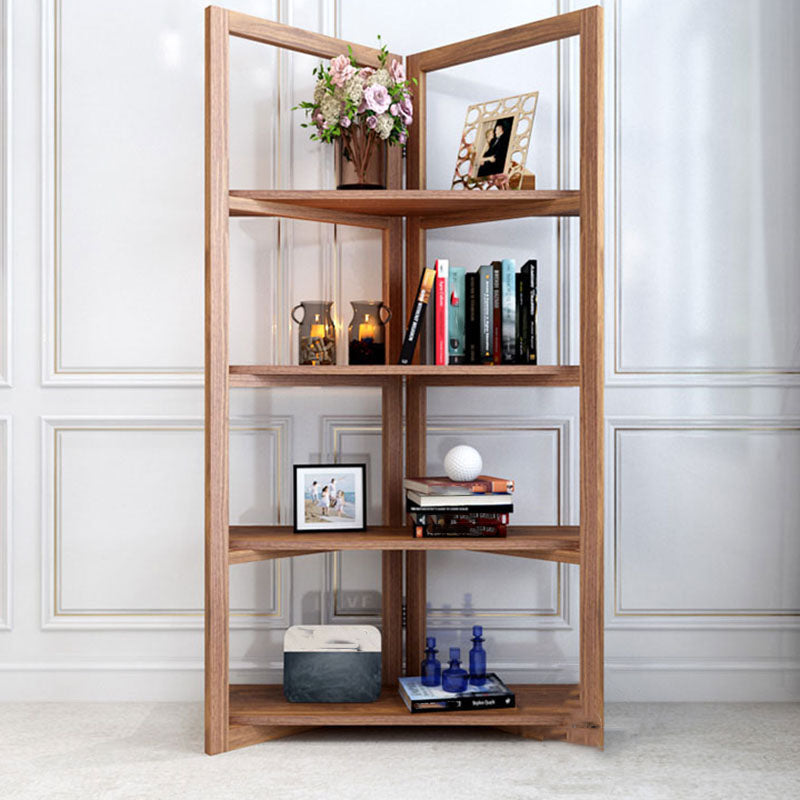 Open Back Folding Bookshelf Wood Contemporary Bookcase for Home