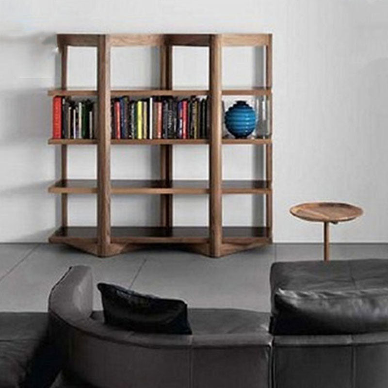 Open Back Folding Bookshelf Wood Contemporary Bookcase for Home