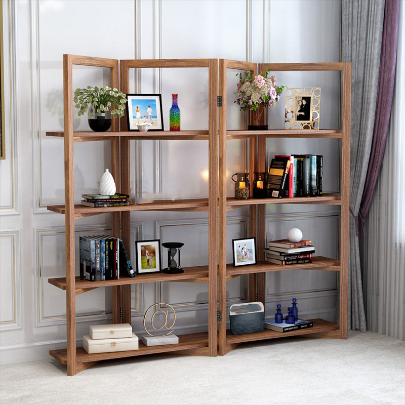 Open Back Folding Bookshelf Wood Contemporary Bookcase for Home