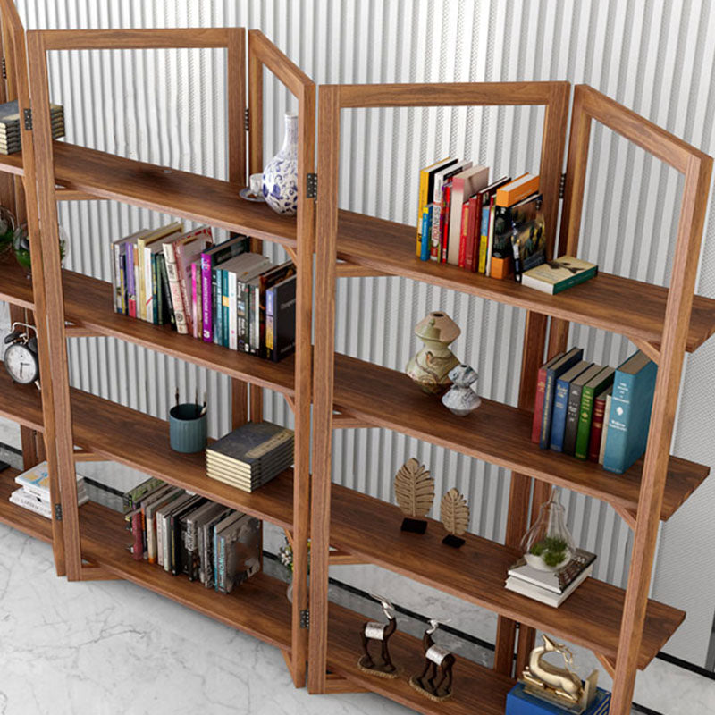 Open Back Folding Bookshelf Wood Contemporary Bookcase for Home