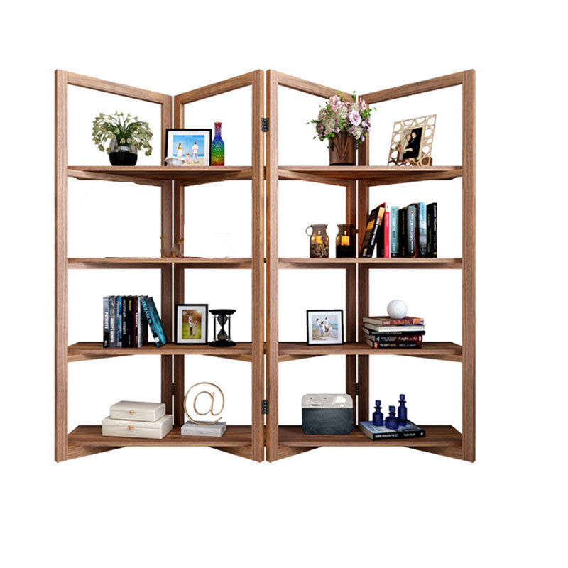 Open Back Folding Bookshelf Wood Contemporary Bookcase for Home