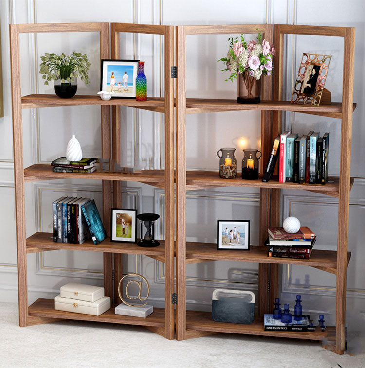 Open Back Folding Bookshelf Wood Contemporary Bookcase for Home