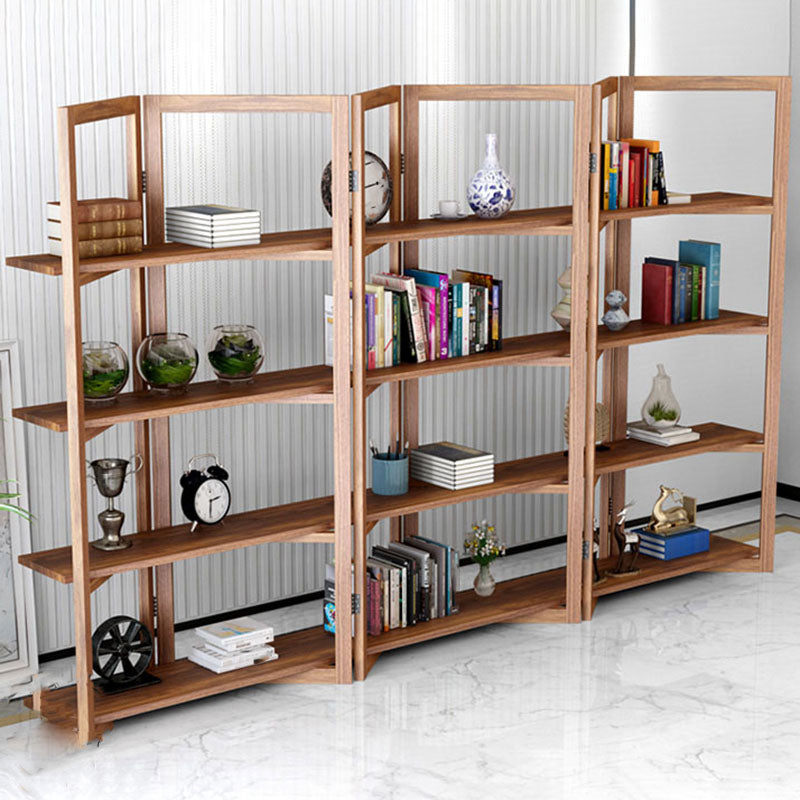Open Back Folding Bookshelf Wood Contemporary Bookcase for Home
