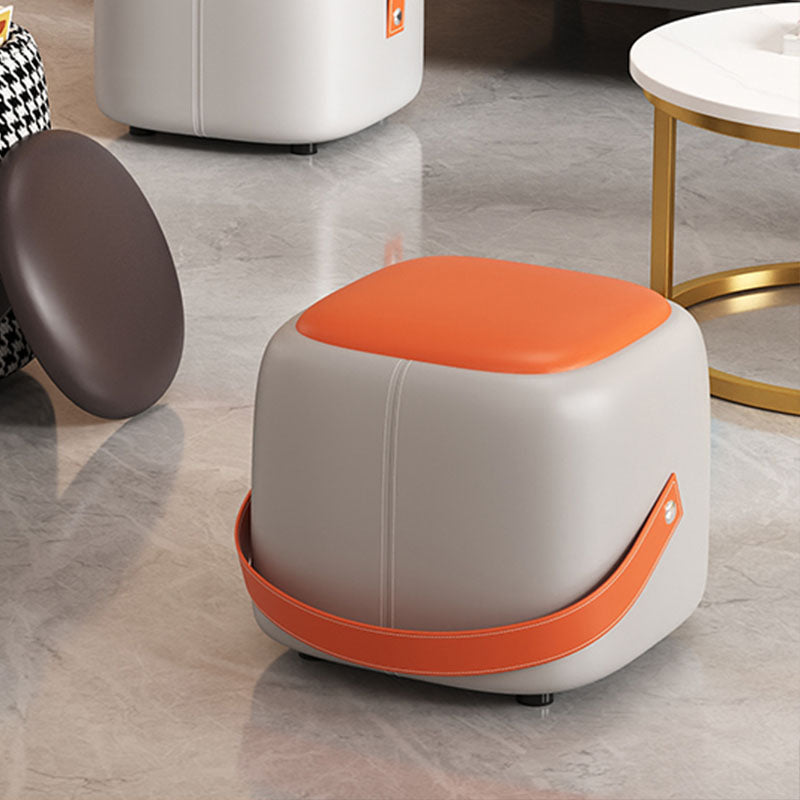 Modern Pouf Ottoman Faux Leather Upholstered Portable Ottoman