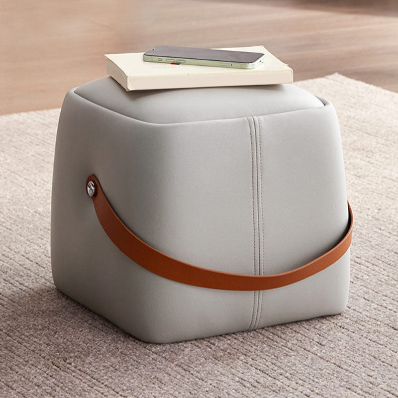 Modern Pouf Ottoman Faux Leather Upholstered Portable Ottoman