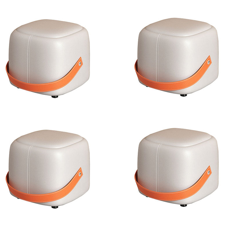 Modern Pouf Ottoman Faux Leather Upholstered Portable Ottoman