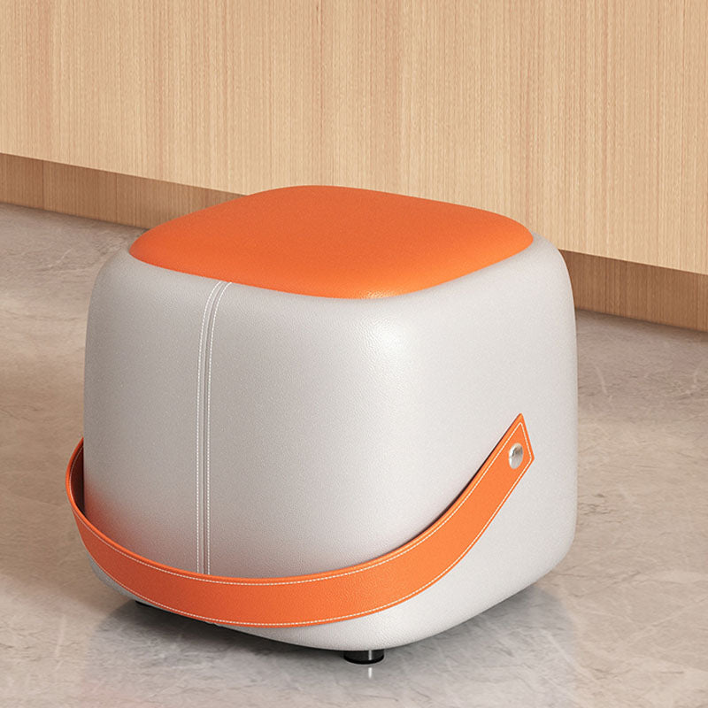 Modern Pouf Ottoman Faux Leather Upholstered Portable Ottoman