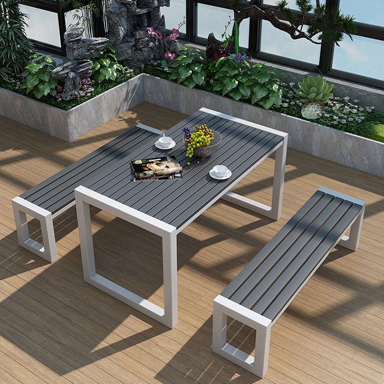 Industrial Rectangle Patio Dining Table 3 PCS Wood Dining Set with Bench