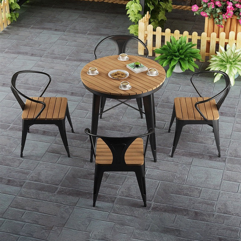 Modern Wood Patio Dining Table 1/3/5/7 Pieces Geometric Outdoor Dining Set
