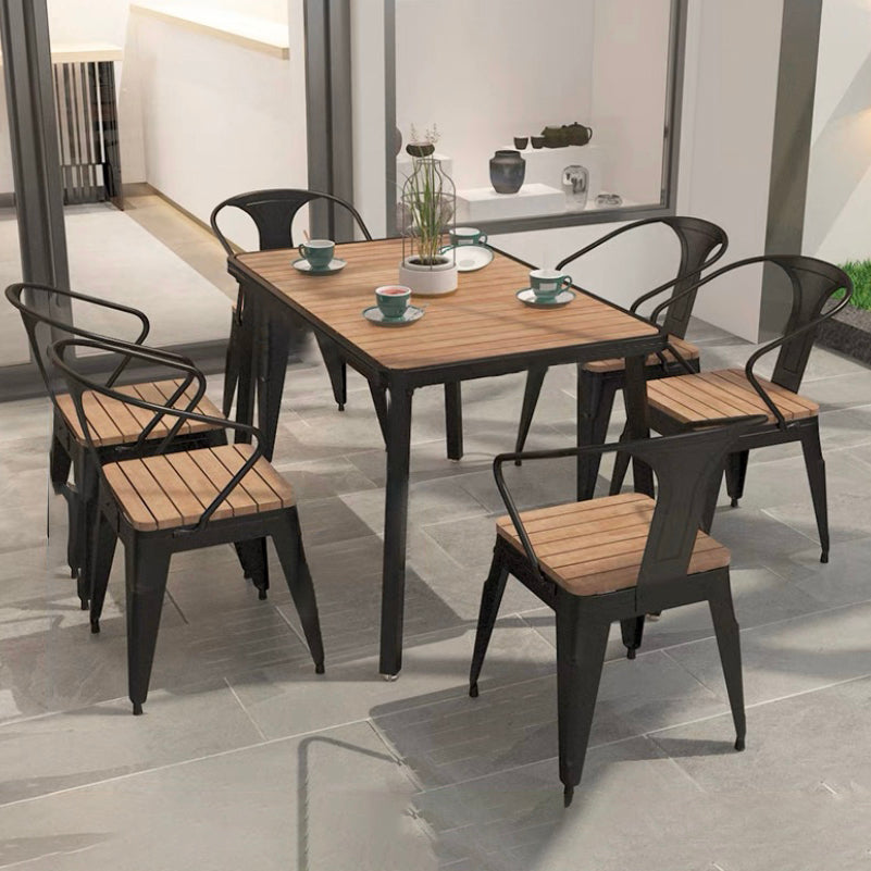 Modern Wood Patio Dining Table 1/3/5/7 Pieces Geometric Outdoor Dining Set
