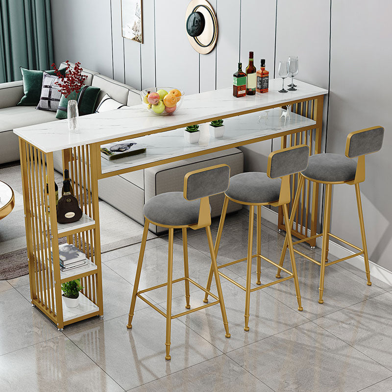 Glam Indoor Bar Dining Table Marble Rectangle Bar Stool Table