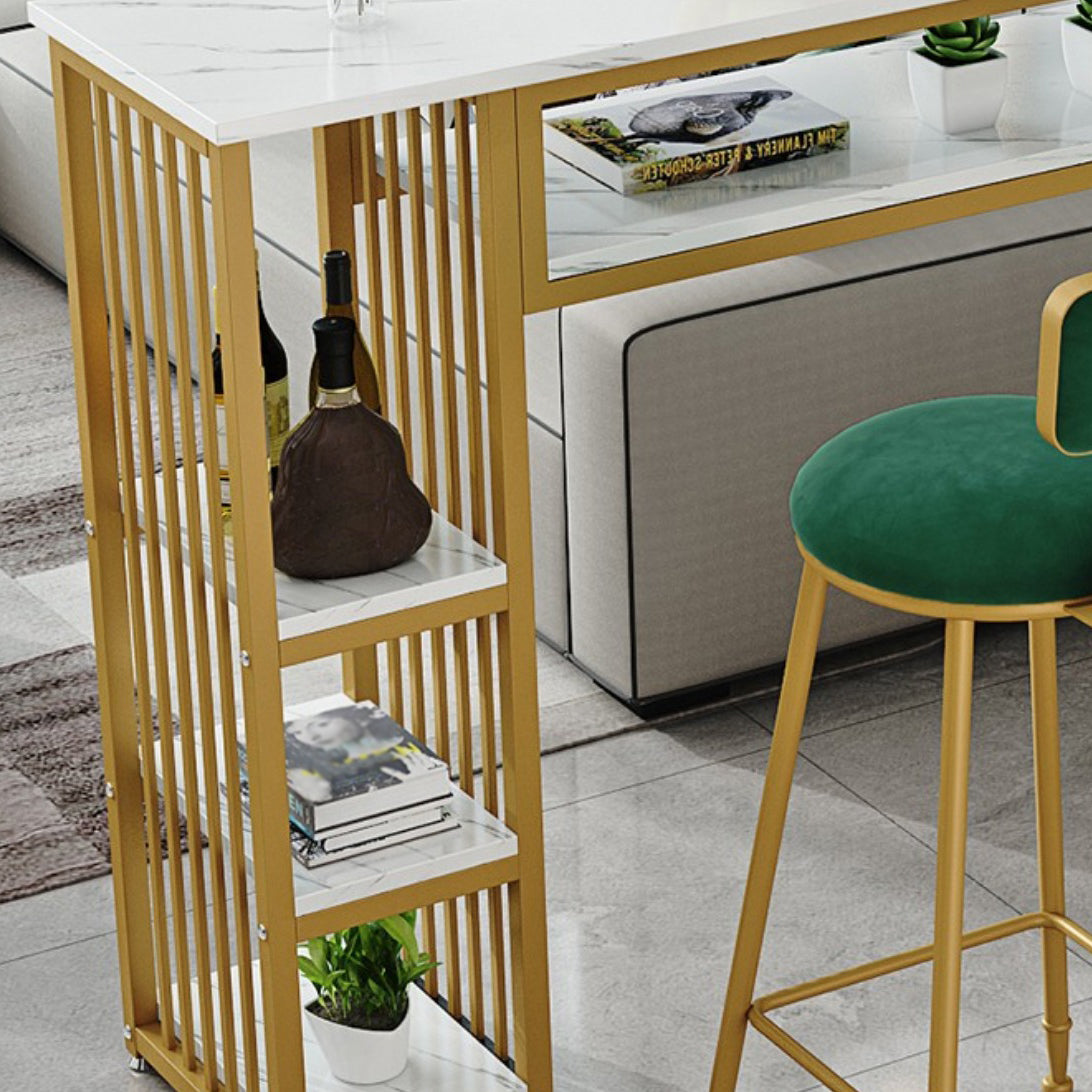 Glam Indoor Bar Dining Table Marble Rectangle Bar Stool Table