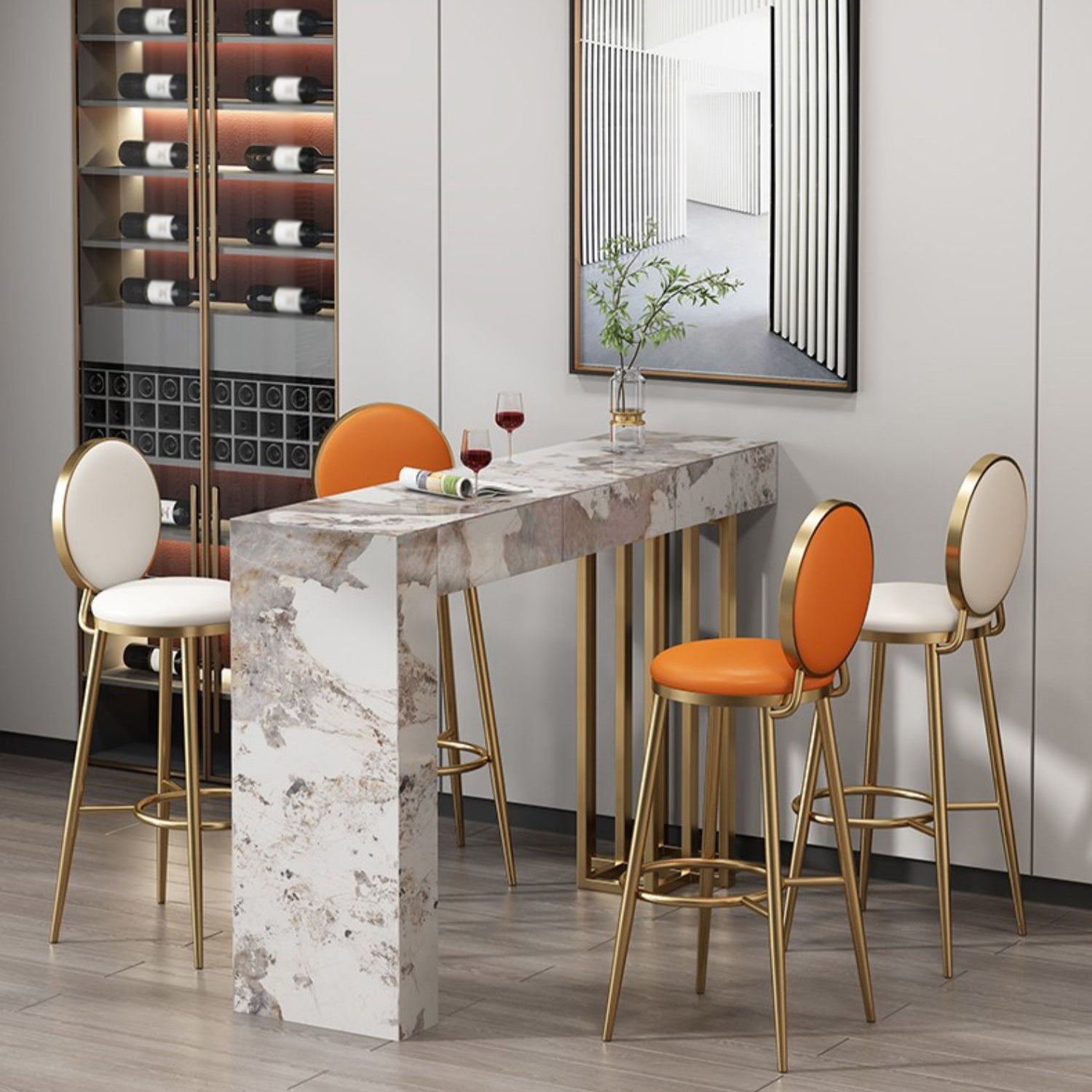 Contemporary Indoor Bar Dining Table Marble Rectangle Bar Table