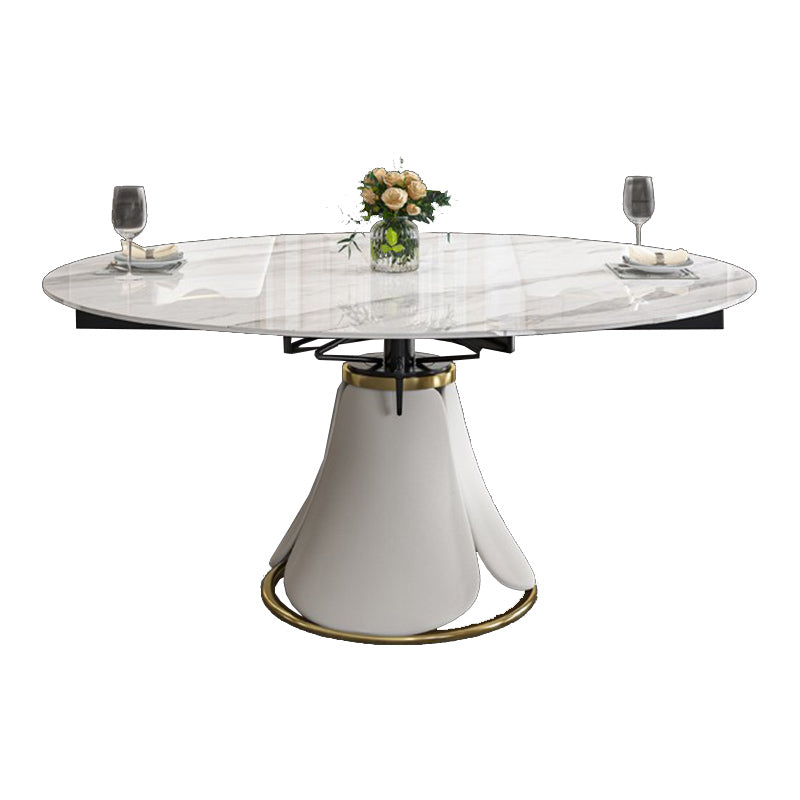 Glossy White Stone Dinette Table with Pedestal Modern Dining Table for Home