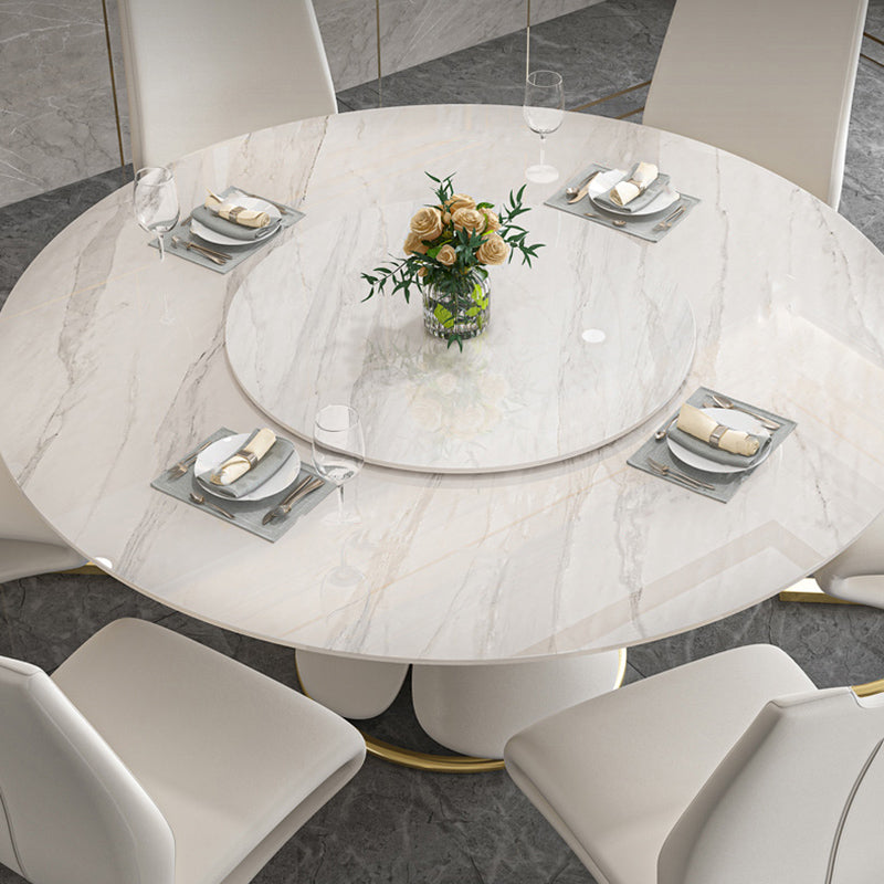 Glossy White Stone Dinette Table with Pedestal Modern Dining Table for Home