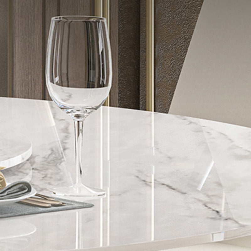 Glossy White Stone Dinette Table with Pedestal Modern Dining Table for Home