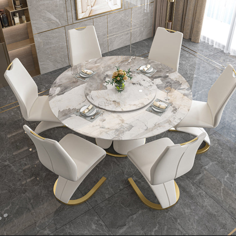 Glossy White Stone Dinette Table with Pedestal Modern Dining Table for Home