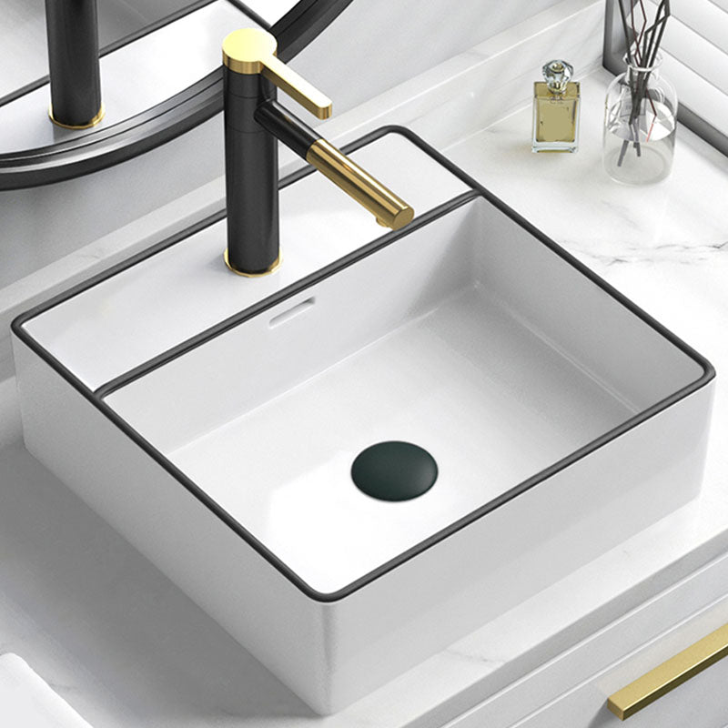 Bathroom Ceramic Sink Rectangular Rod Single Handle Faucet Sink