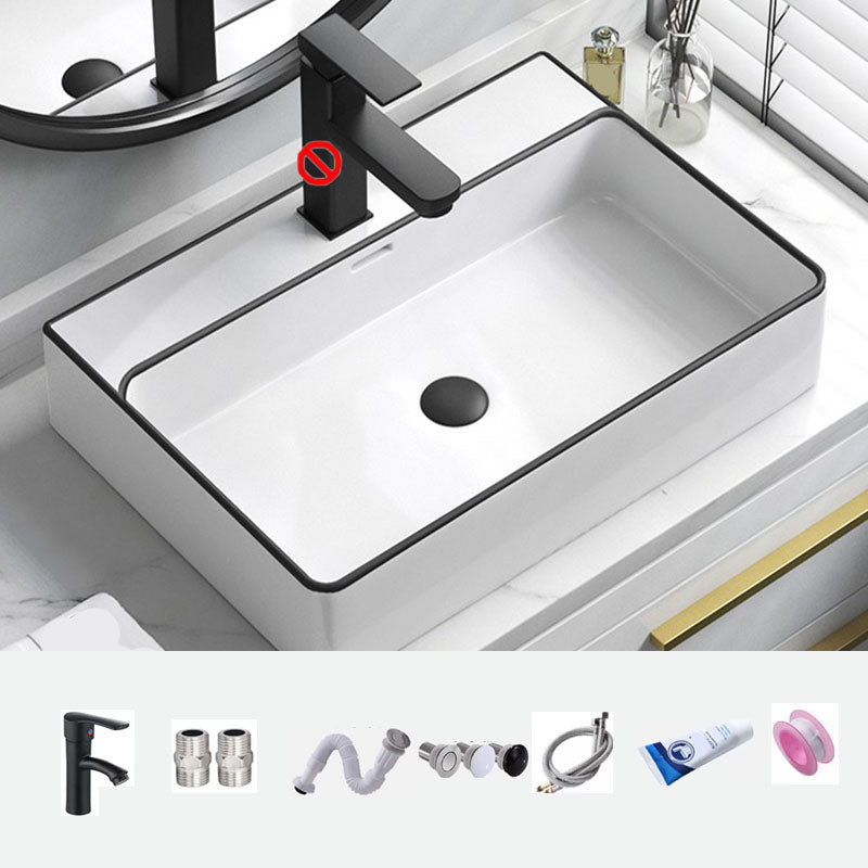 Bathroom Ceramic Sink Rectangular Rod Single Handle Faucet Sink