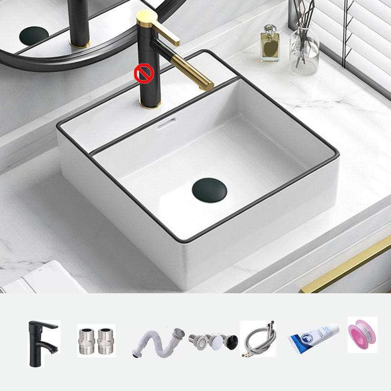 Bathroom Ceramic Sink Rectangular Rod Single Handle Faucet Sink