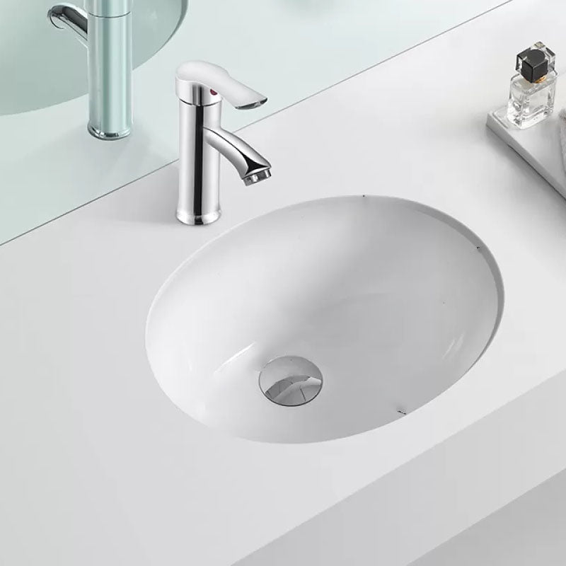 Bathroom Sink Ceramic White Round Anti-spill Sink with Faucet