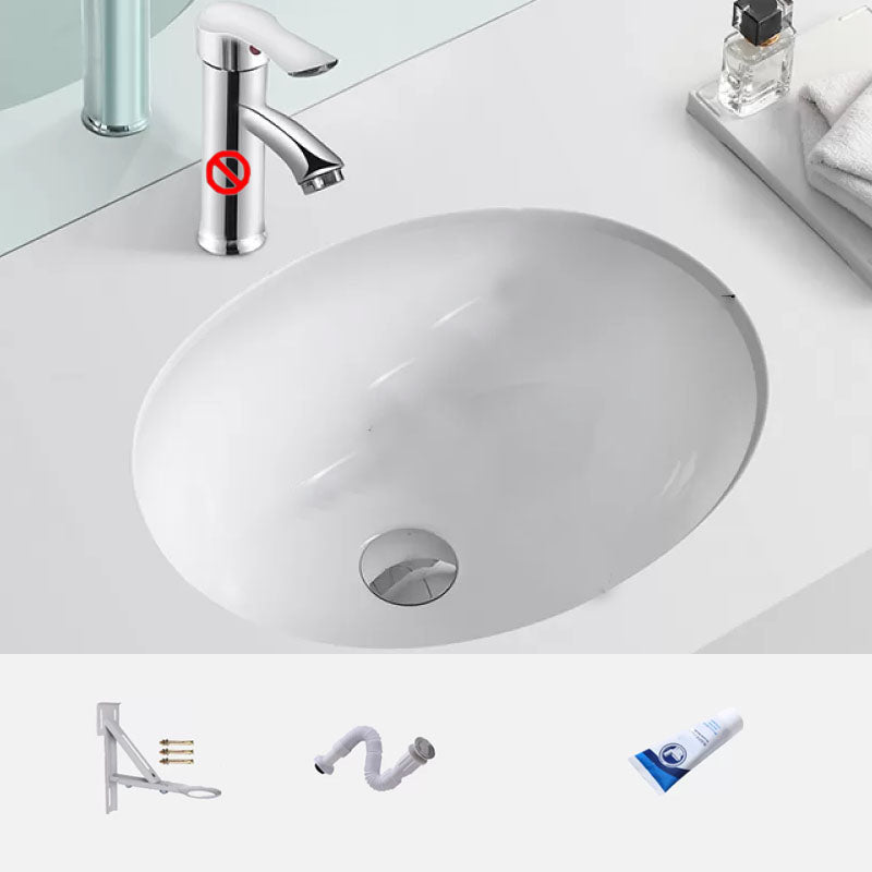 Bathroom Sink Ceramic White Round Anti-spill Sink with Faucet