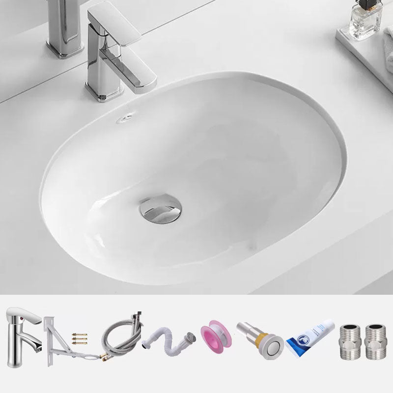 Bathroom Sink Ceramic White Round Anti-spill Sink with Faucet