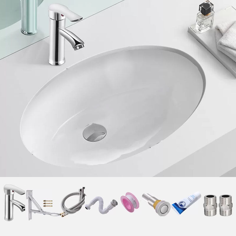 Bathroom Sink Ceramic White Round Anti-spill Sink with Faucet