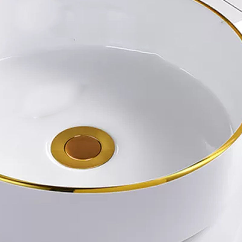 Round Bathroom Sink Ceramic Washroom Sink with Rod Handle Faucet