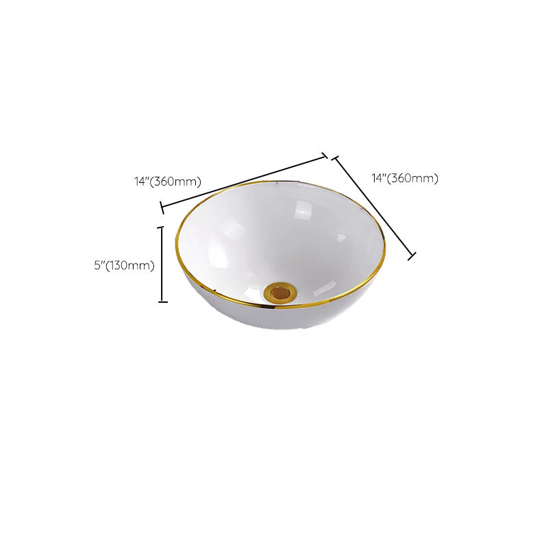 Round Bathroom Sink Ceramic Washroom Sink with Rod Handle Faucet