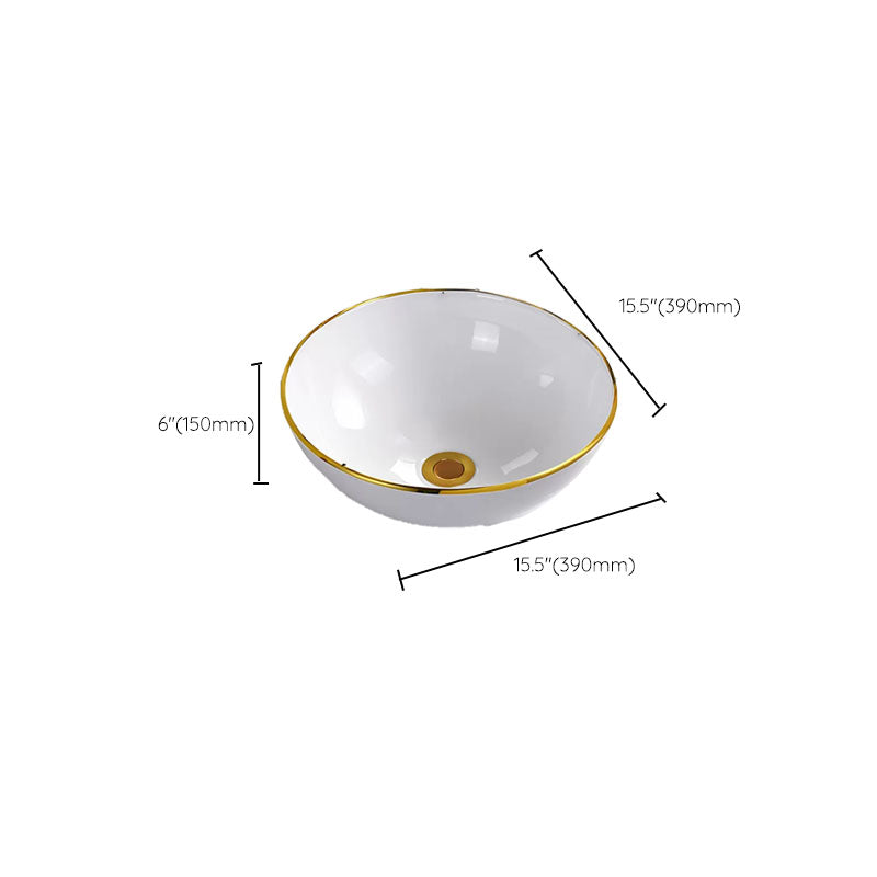 Round Bathroom Sink Ceramic Washroom Sink with Rod Handle Faucet