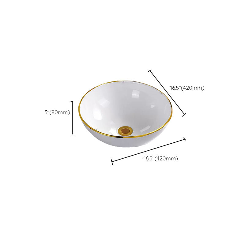 Round Bathroom Sink Ceramic Washroom Sink with Rod Handle Faucet