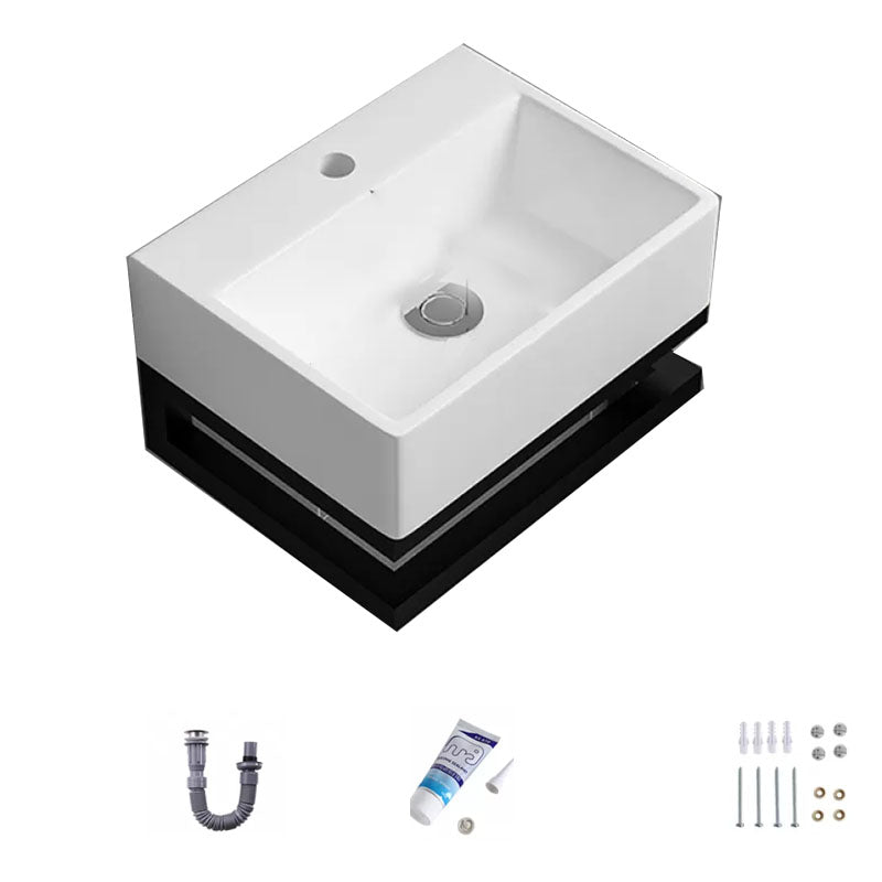 Bathroom Sink Ceramic White Wall-mounted Rod Handle Faucet Sink