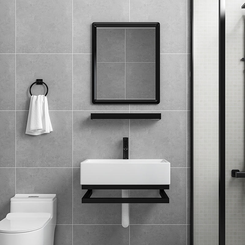 Bathroom Sink Ceramic White Wall-mounted Rod Handle Faucet Sink