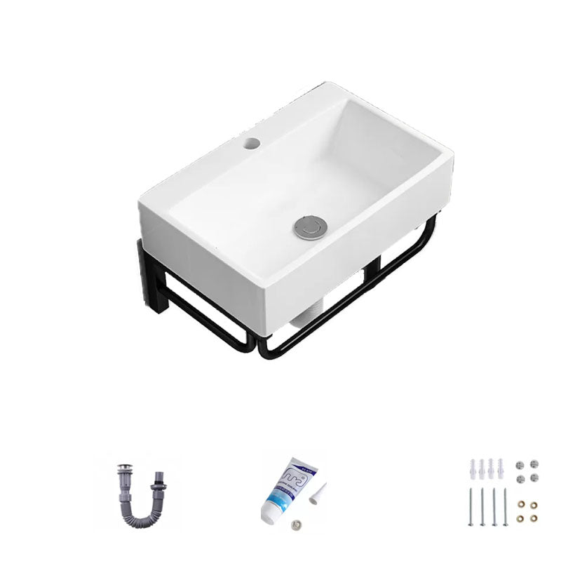 Bathroom Sink Ceramic White Wall-mounted Rod Handle Faucet Sink