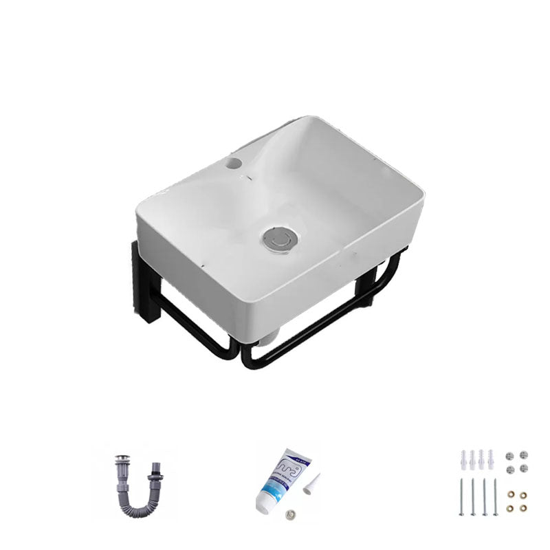 Bathroom Sink Ceramic White Wall-mounted Rod Handle Faucet Sink