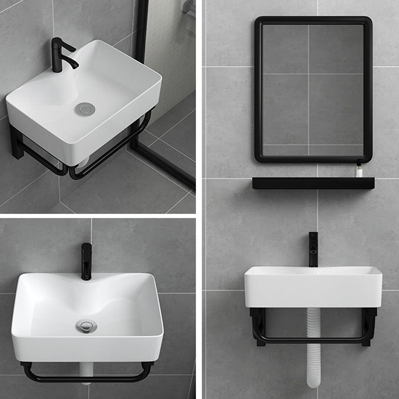 Bathroom Sink Ceramic White Wall-mounted Rod Handle Faucet Sink