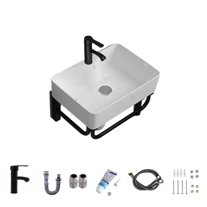 Bathroom Sink Ceramic White Wall-mounted Rod Handle Faucet Sink