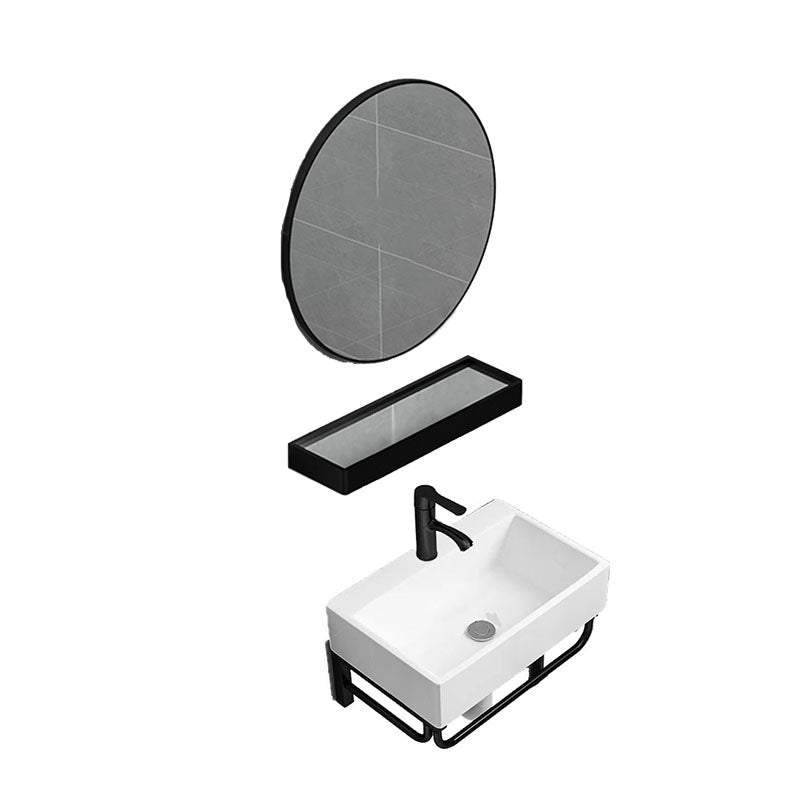 Bathroom Sink Ceramic White Wall-mounted Rod Handle Faucet Sink