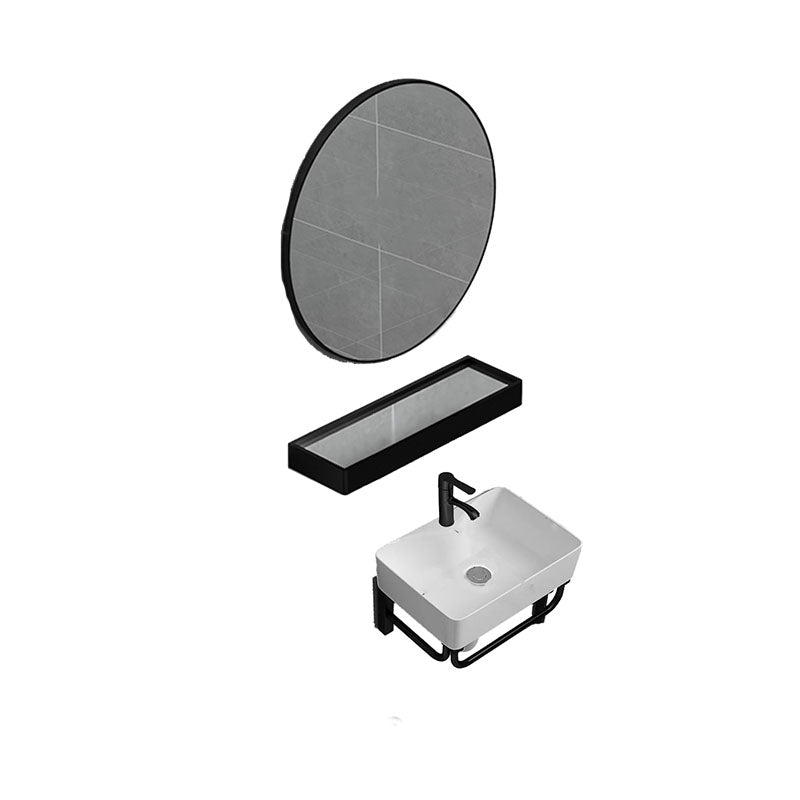 Bathroom Sink Ceramic White Wall-mounted Rod Handle Faucet Sink
