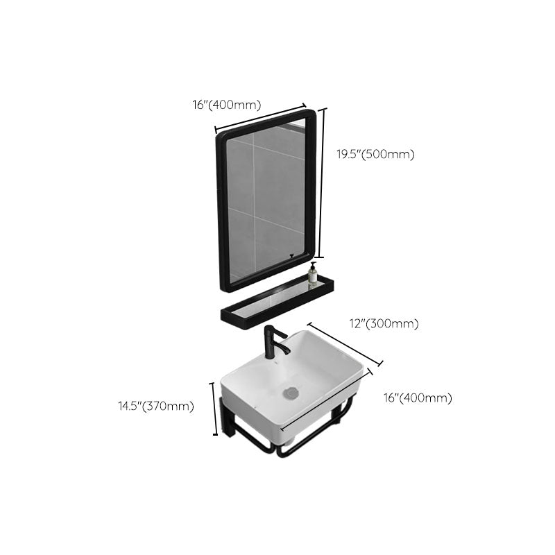 Bathroom Sink Ceramic White Wall-mounted Rod Handle Faucet Sink