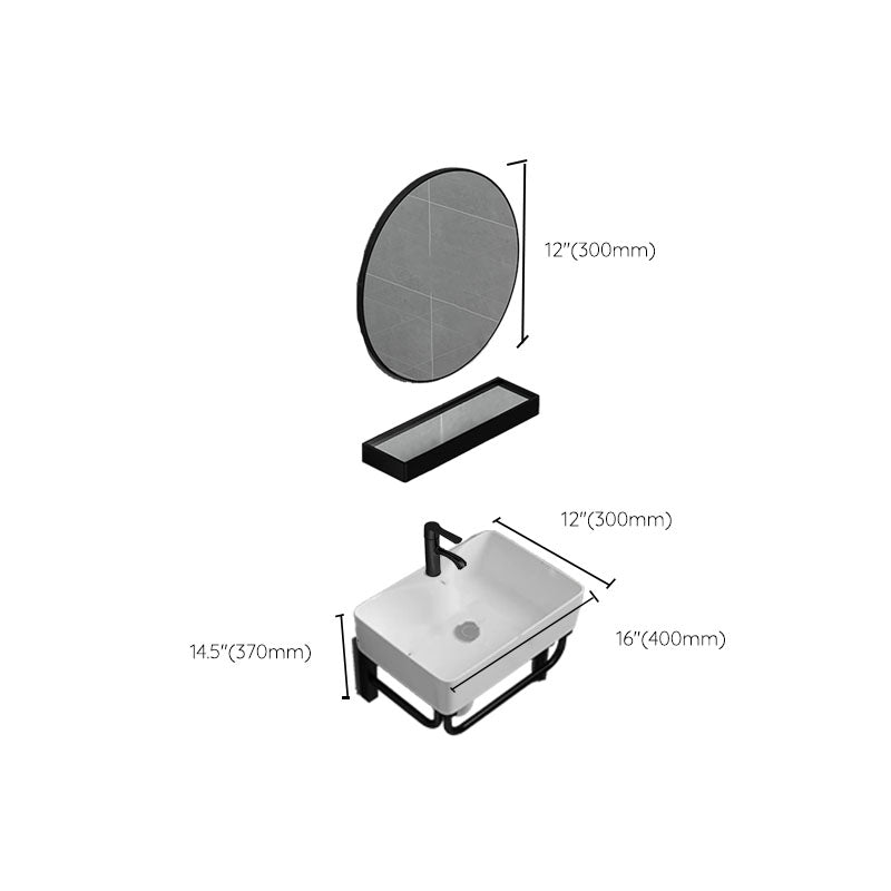 Bathroom Sink Ceramic White Wall-mounted Rod Handle Faucet Sink