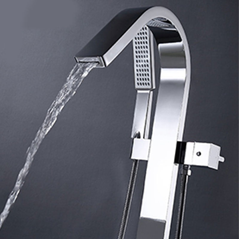 Brass Freestanding Tub Filler with Hose Floor Mounted Bathroom Faucet