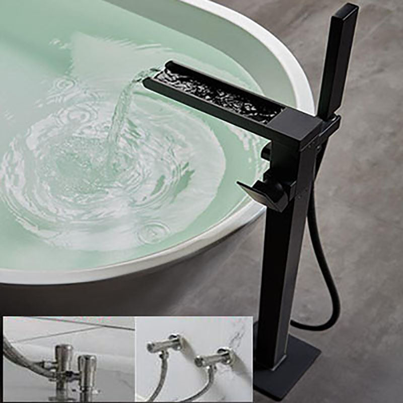 Brass Freestanding Tub Filler with Waterfall Spout Floor Mounted Bathroom Faucet