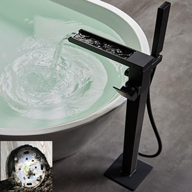 Brass Freestanding Tub Filler with Waterfall Spout Floor Mounted Bathroom Faucet