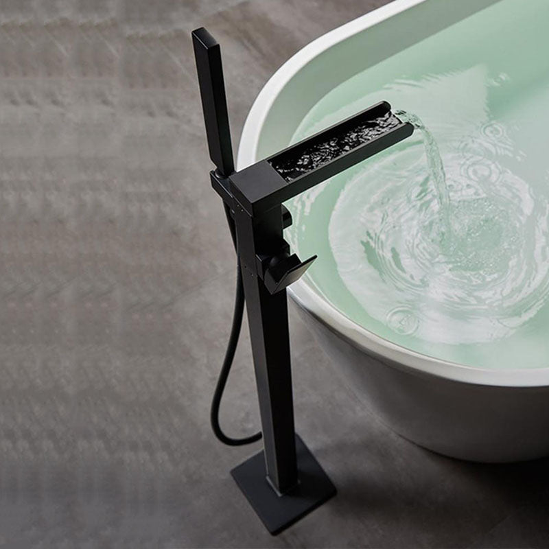Brass Freestanding Tub Filler with Waterfall Spout Floor Mounted Bathroom Faucet