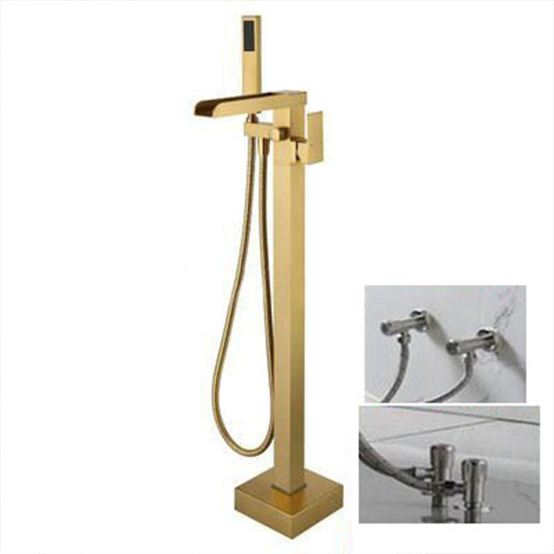 Brass Freestanding Tub Filler with Waterfall Spout Floor Mounted Bathroom Faucet