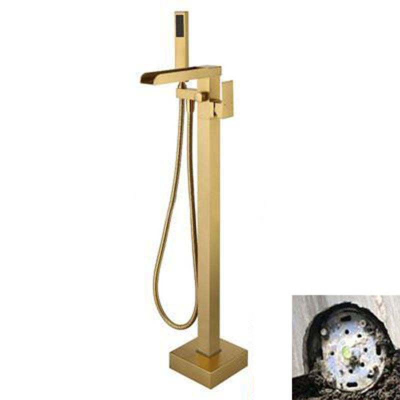 Brass Freestanding Tub Filler with Waterfall Spout Floor Mounted Bathroom Faucet