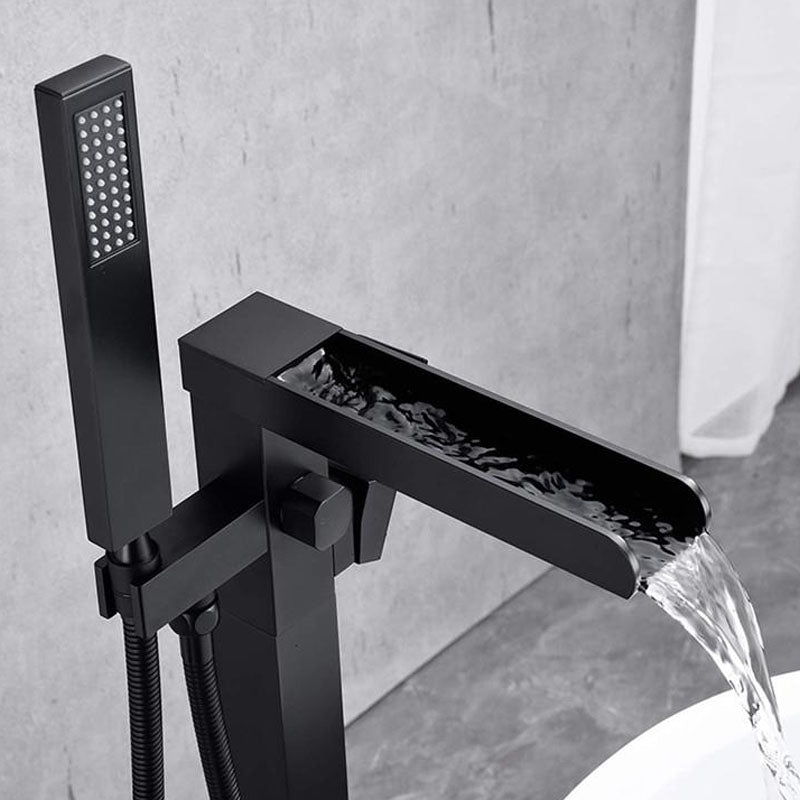 Brass Freestanding Tub Filler with Waterfall Spout Floor Mounted Bathroom Faucet